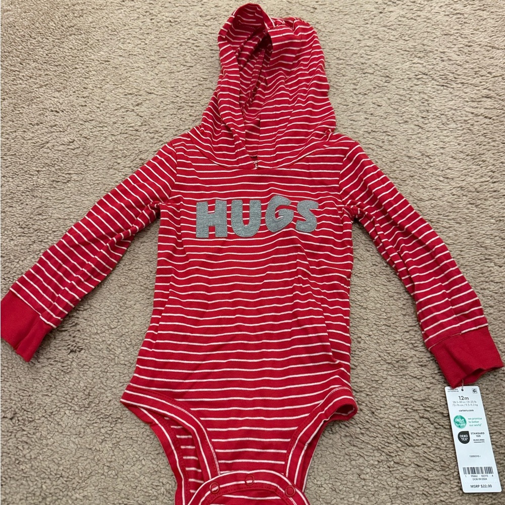 Carter's Red and White Striped Hooded Bodysuit